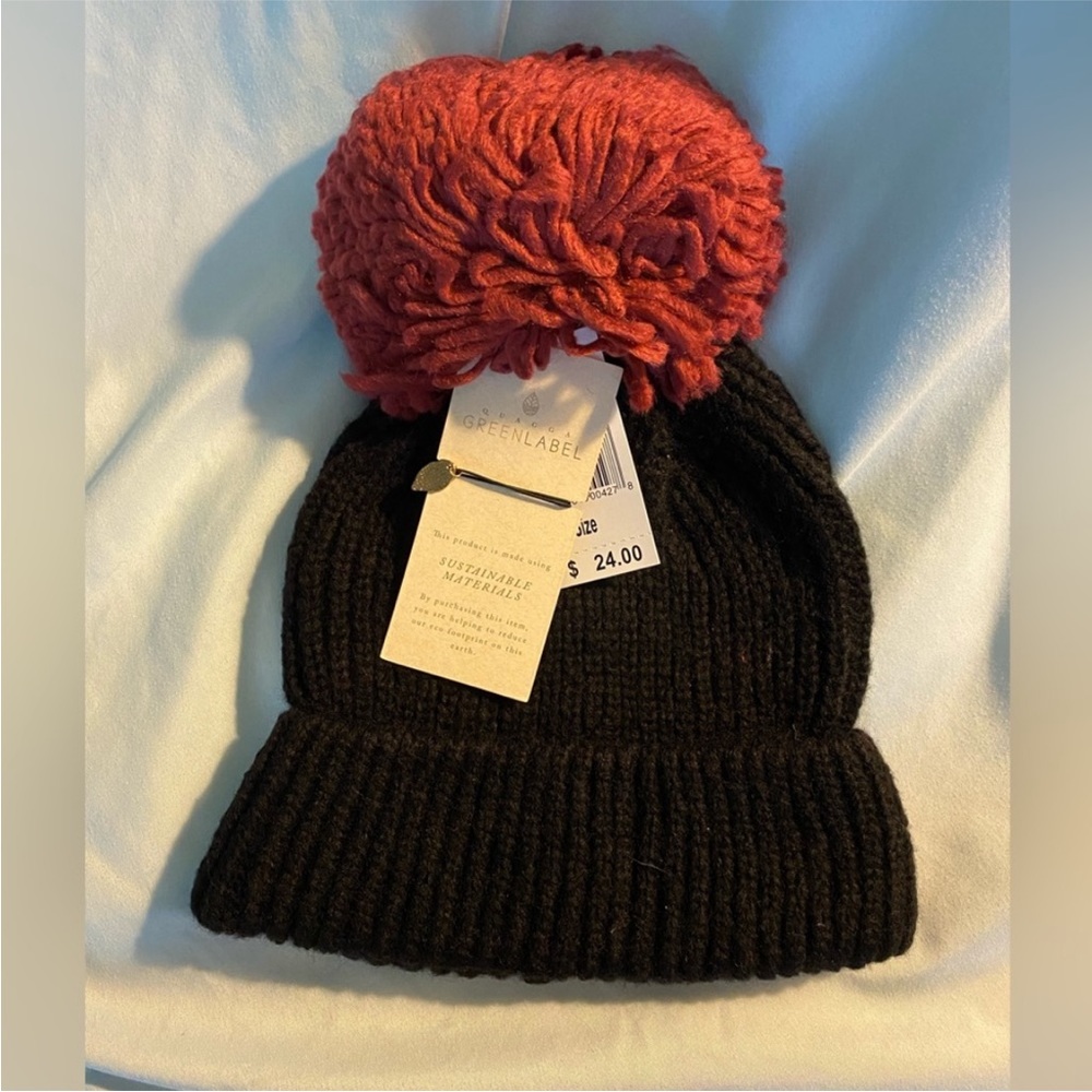 NWT Quagga Winter Hat Black with Red Pom Pom